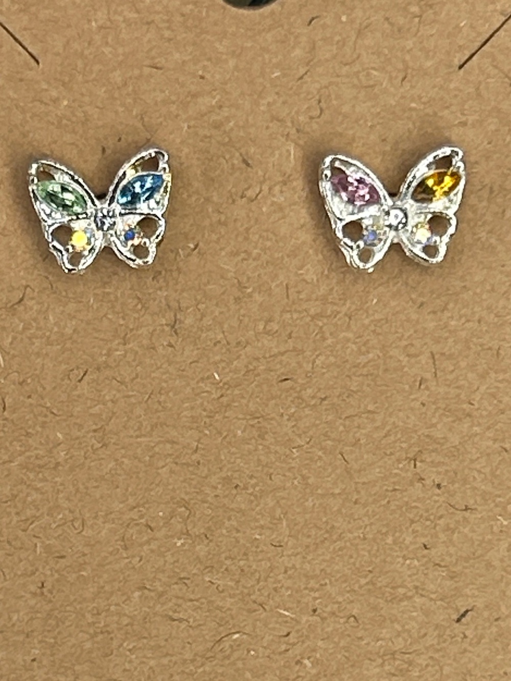 Silver Butterfly Stud Earrings with Multicolor Stones Fashion Jewelry